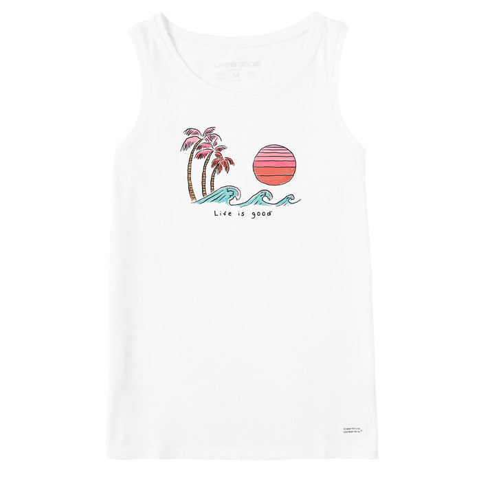 Life is Good. Women's Quirky Wave Palm Sun Crusher Tank, Cloud White