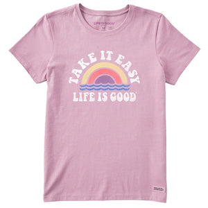 Life is Good. Women's Take It Easy Rainbow Short Sleeve Crusher Lite Tee, Violet Purple