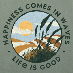 Life is Good. Women's Happiness Comes in Waves Short Sleeve Crusher Lite Tee, Moss Green