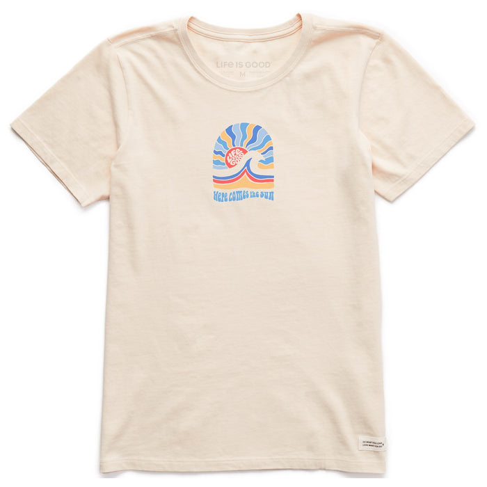 Life is Good. Women's Here Comes The Sun Short Sleeve Crusher Lite Tee, Putty White