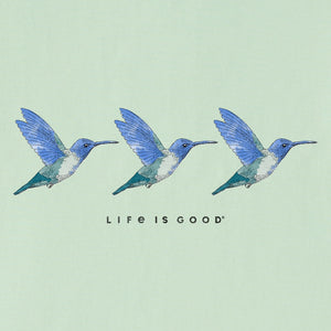 Life is Good. Women's Three Hummingbirds Short Sleeve Crusher Lite Vee, Sage Green