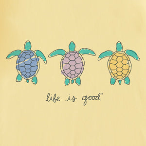 Life is Good. Women's Three Turtles Short Sleeve Crusher Lite Vee, Sandy Yellow