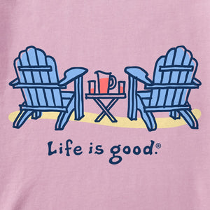 Life is Good. Women's Summer Chairs Short Sleeve Crusher Lite Vee, Violet Purple