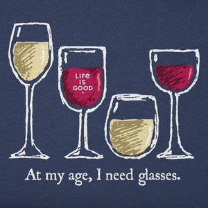 Life is Good. Women's I Need Wine Glasses Short Sleeve Crusher Lite Vee, Darkest Blue