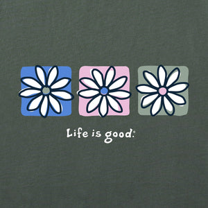 Life is Good Women's Three Boxed Daisies Crusher-Flex Hoodie, Dark Moss Green