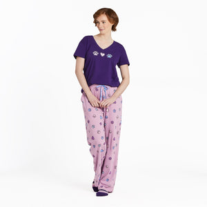 Life is Good Women's Hearts and Paws Snuggle Up Sleep Pants, Violet Purple