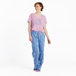 Life Is Good. Women's Butterfly and Compass SS Relaxed Sleep Vee, Violet Purple