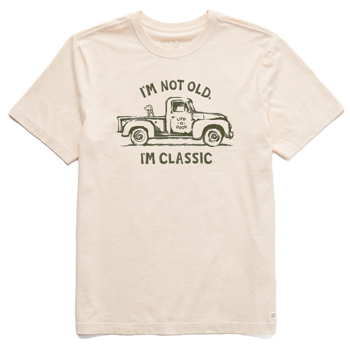 Life is Good. Men's Trusty Pickup and Dog Short Sleeve Crusher Tee, Putty White