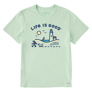 Life is Good. Men's Jake and Rocket Lighthouse Walk Short Sleeve Crusher Tee, Sage Green