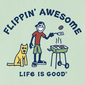 Life is Good. Men's Flippin' Awesome Short Sleeve Crusher Tee, Sage Green
