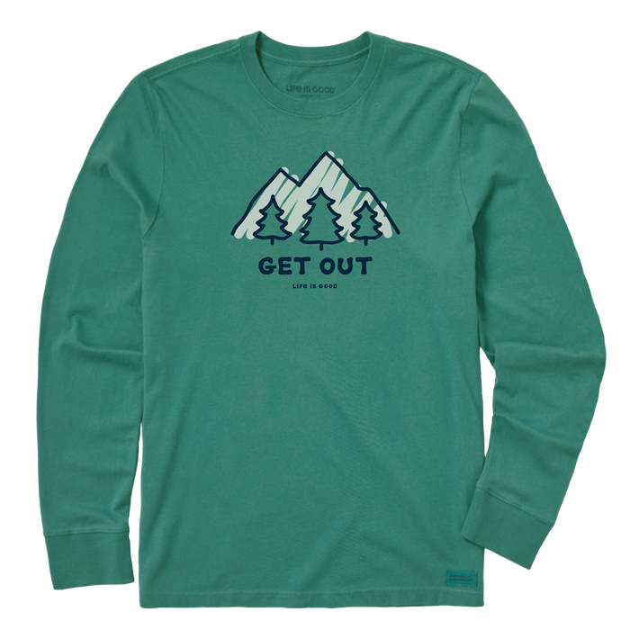 Life is Good. Men's Get Out Landscape Long Sleeve Crusher Tee, Spruce Green