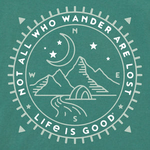 Life is Good. Men's Wander Compass Scene Short Sleeve Crusher Lite Tee, Spruce Green