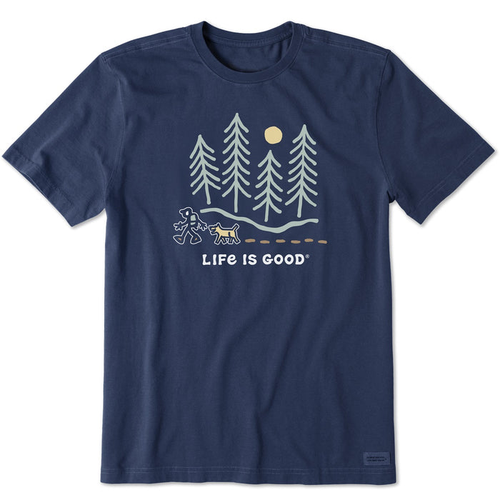 Life is Good. Men's Hiking Through The Woods Short Sleeve Crusher Lite Tee, Darkest Blue