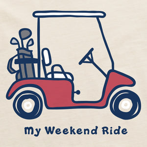 Life is Good. Men's My Weekend Ride Golf Cart Short Sleeve Crusher Lite Tee, Putty White