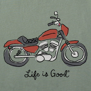 Life is Good. Men's Quirky Motorcycle Short Sleeve Crusher Lite Tee, Moss Green