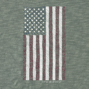 Life is Good. Men's Vertical USA Flag Hand Drawn Textured Slub Hoodie Tee, Moss Green