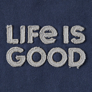 Life is Good. Men's LIG Wordmark Stacked Simply True Fleece Hoodie, Darkest Blue