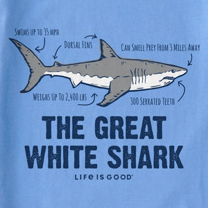 Life Is Good. Kids The Great White Shark Short Sleeve Crusher Tee, Cornflower Blue