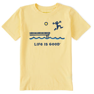 Life Is Good. Kids Jake Dock Jump Short Sleeve Crusher Tee, Sandy Yellow