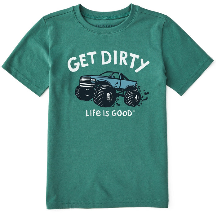 Life Is Good. Kids Get Dirty Truck Short Sleeve Crusher Tee, Spruce Green
