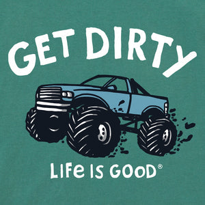 Life Is Good. Kids Get Dirty Truck Short Sleeve Crusher Tee, Spruce Green