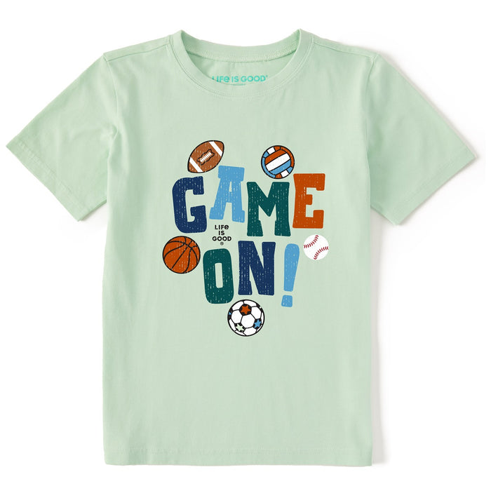 Life Is Good. Kids Sports Game On Short Sleeve Crusher Tee, Sage Green