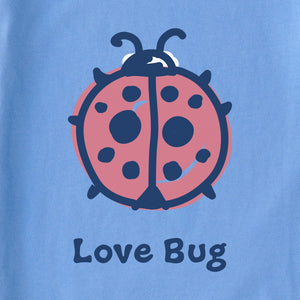 Life is Good. Love Bug Ladybug Crusher Baby Bodysuit, Cornflower Blue