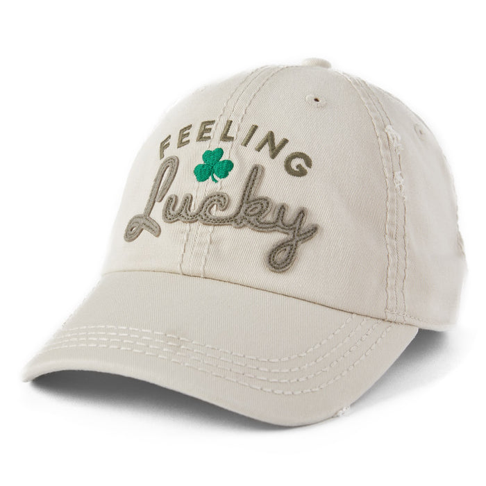 Life is Good Feeling Lucky Today Sunwash Chill Cap, Bone White