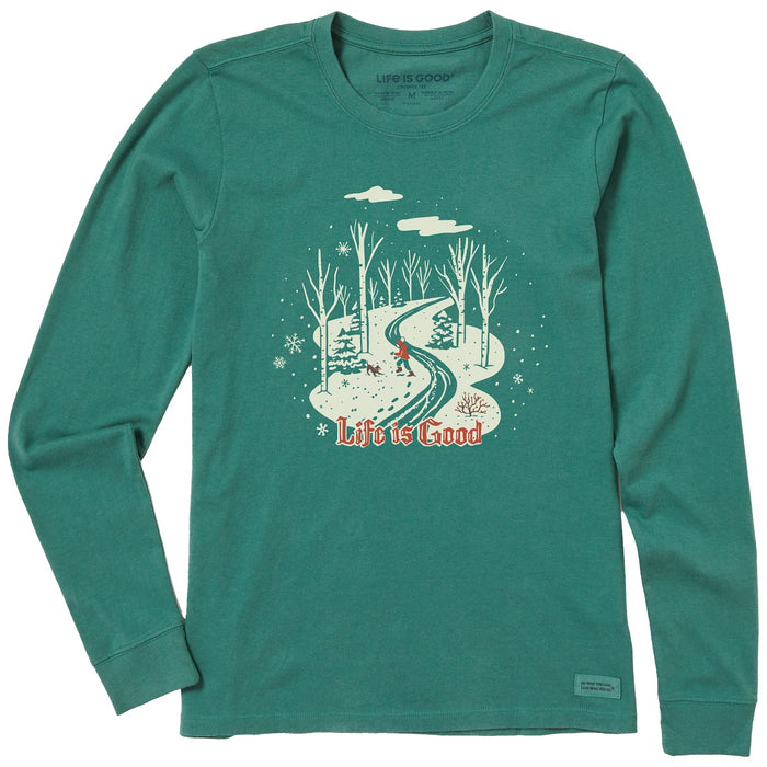 Life is Good. Women's Nostalgic Winter Day LS Crusher Tee, Spruce Green