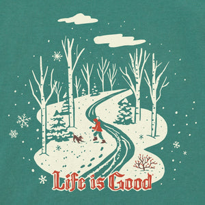 Life is Good. Women's Nostalgic Winter Day LS Crusher Tee, Spruce Green