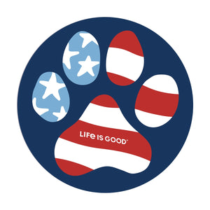 Life is Good. US Flag Paw Magnet, Darkest Blue