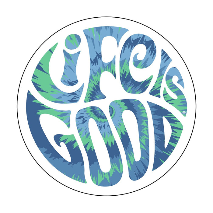Life is Good. 4" Circle Sticker Groovy Tie Dye LIG, Cloud White