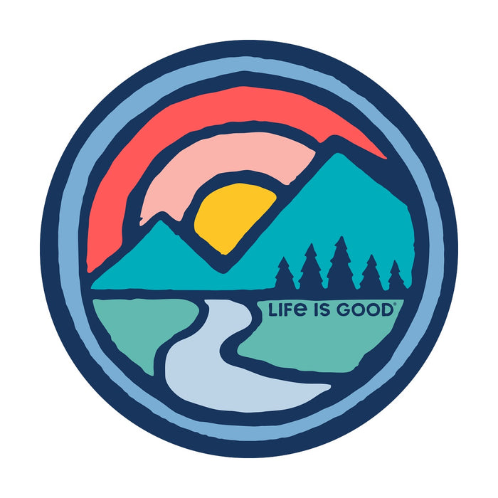 Life is Good. 4" Circle Sticker Sunset Breathe Circle, Darkest Blue