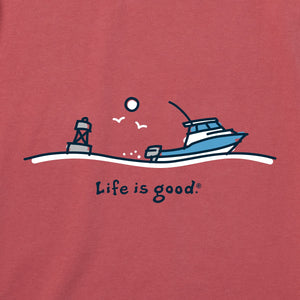 Life is Good. Men's Ocean Boat Short Sleeve Crusher Lite Tee, Faded Red