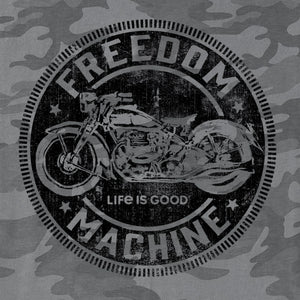 Life is Good. Men's Freedom Machine Motorcyle Short Sleeve Crusher Lite Tee, Gray Camo
