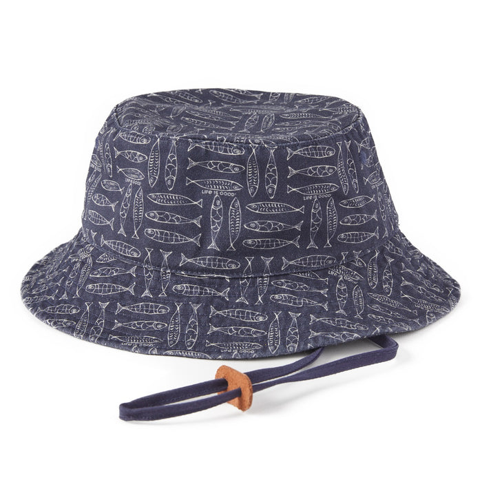 Life is Good AOP Linear Fish Pattern Bucket Hat, Darkest Blue