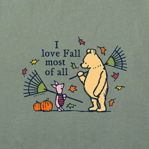Life is Good. Women's Winnie I love Fall Most of All Long Sleeve Crusher Tee, Moss Green