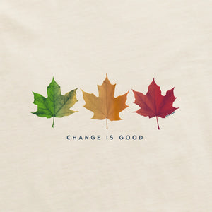 Life is Good. Women's Change is Good 3 Leaves Short Sleeve Crusher Vee, Putty White