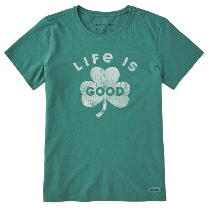 Life is Good. Women's LIG Bold Shamrock Short Sleeve Crusher Tee, Spruce Green