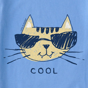 Life Is Good. Kids Cool Cat Short Sleeve Crusher Tee, Cornflower Blue