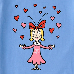 Life is Good. Women's Cindy-Lou Hearts LS Crusher Tee, Cornflower Blue