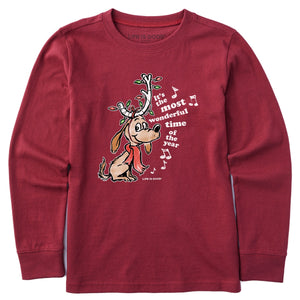 Life Is Good. Kids Max Most Wonderfull LS Crusher Tee, Cranberry Red