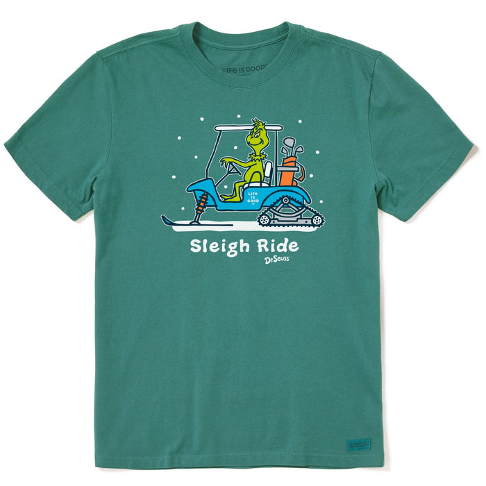 Life is Good. Men's Grinch Snowy Golf Cart SS Crusher Tee, Spruce Green