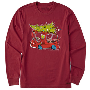 Life is Good. Men's Grinch and Max Who-Ville Or Bust Long Sleeve Crusher Tee, Cranberry Red
