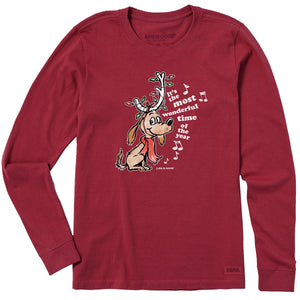 Life is Good. Women's Max Most Wonderfull Long Sleeve Crusher Tee, Cranberry Red
