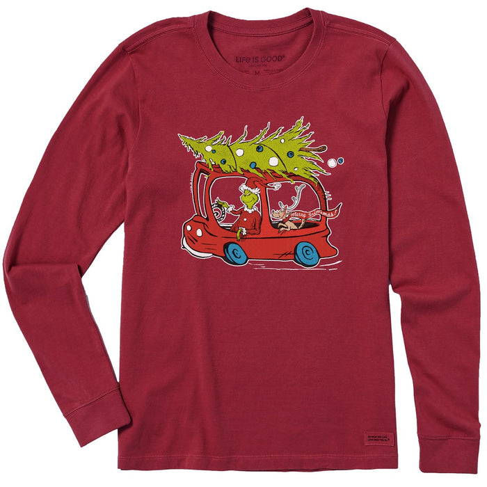Life is Good. Women's Grinch and Max Who-Ville Or Bust Long Sleeve Crusher Tee, Cranberry Red