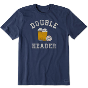 Life is Good. Men's Double Header Baseball & Beer SS Crusher Tee, Darkest Blue