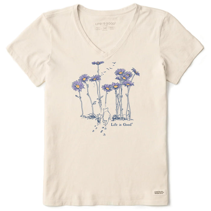 Life is Good. Women's Winnie & P Daisy Stroll Short Sleeve Crusher Vee, Putty White