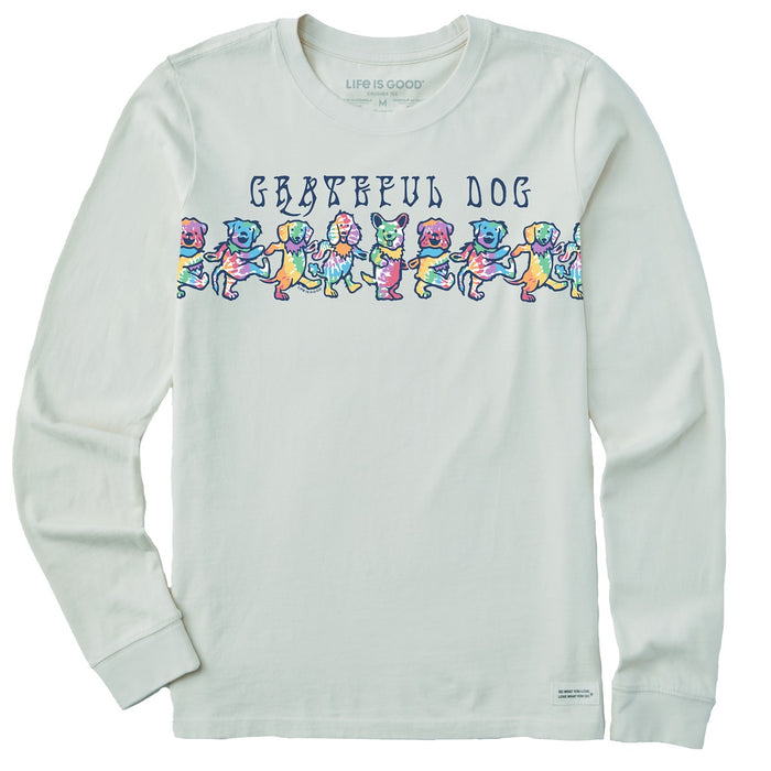 Life is Good. Women's Tie Dye Grateful Dogs LS Crusher Tee, Fog Gray