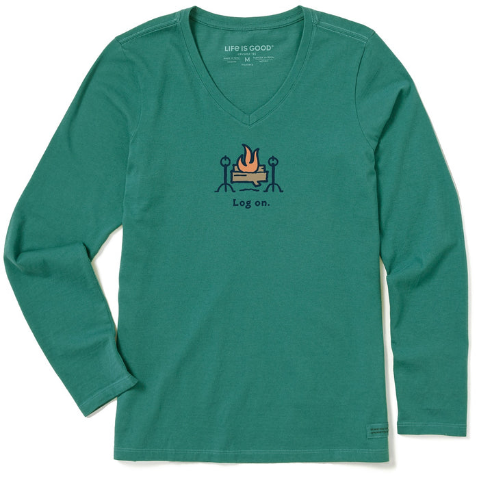 Life is Good. Women's Log On LS Crusher Vee, Spruce Green